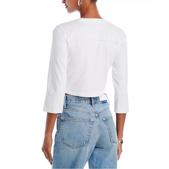 RE/DONE Cropped Varsity Tee in Optic White Cream Stitch Size S - Picture 2 of 8